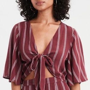 American Eagle Red Tie Front Crop Top